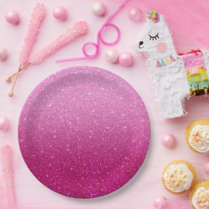 Modern Pink Glitter Pattern ombre Paper Plate