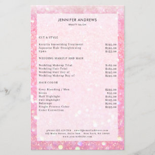 Modern Pink Glitter Salon Price List  Flyer