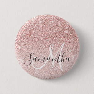Modern Pink Glitter Sparkles Personalised Name 6 Cm Round Badge