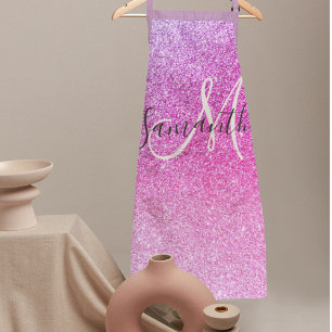Modern Pink Glitter Sparkles Personalised Name Apron