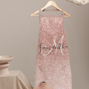 Modern Pink Glitter Sparkles Personalised Name Apron