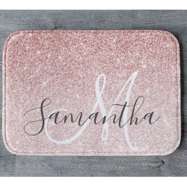 Modern Pink Glitter Sparkles Personalised Name Bath Mat (Creator Uploaded)