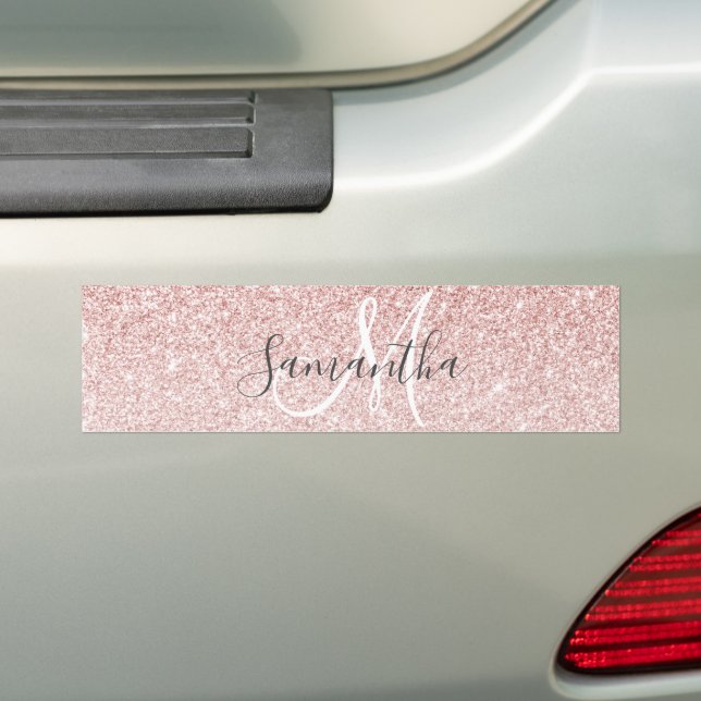 Modern Pink Glitter Sparkles Personalised Name Bumper Sticker (On Car)