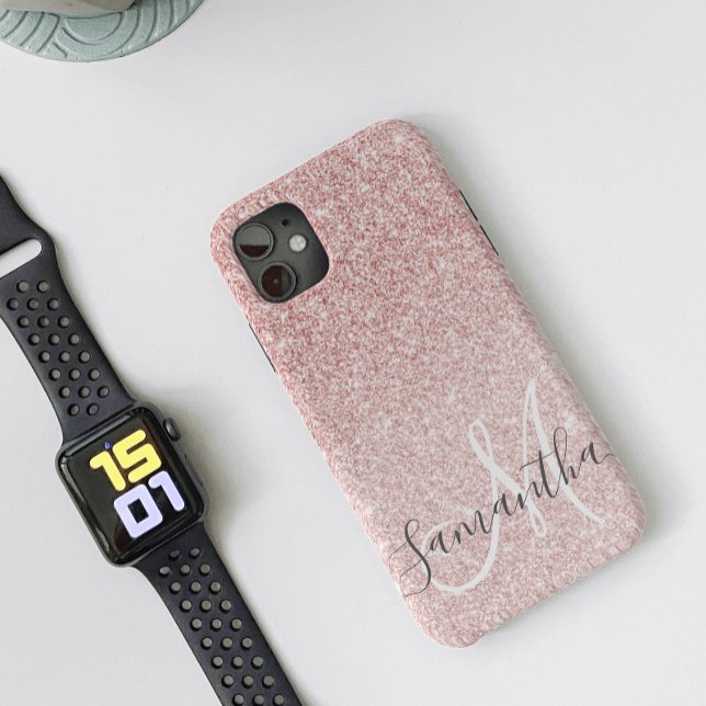 Modern Pink Glitter Sparkles Personalised Name Case-Mate iPhone Case (Creator Uploaded)