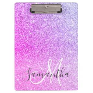 Modern Pink Glitter Sparkles Personalised Name Clipboard