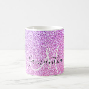Modern Pink Glitter Sparkles Personalised Name Coffee Mug