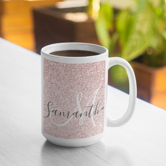 Modern Pink Glitter Sparkles Personalised Name Coffee Mug (Creator Uploaded)