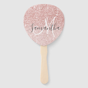 Modern Pink Glitter Sparkles Personalised Name Hand Fan