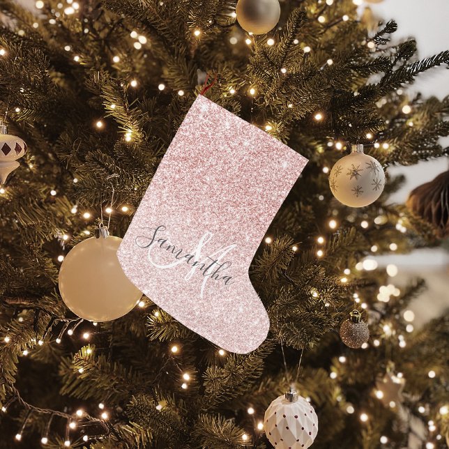 Modern Pink Glitter Sparkles Personalised Name Large Christmas Stocking (Creator Uploaded)