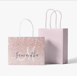 Modern Pink Glitter Sparkles Personalised Name Large Gift Bag