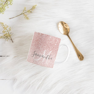 Modern Pink Glitter Sparkles Personalised Name Mug
