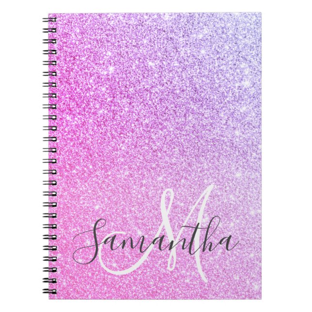 Modern Pink Glitter Sparkles Personalised Name Notebook (Front)