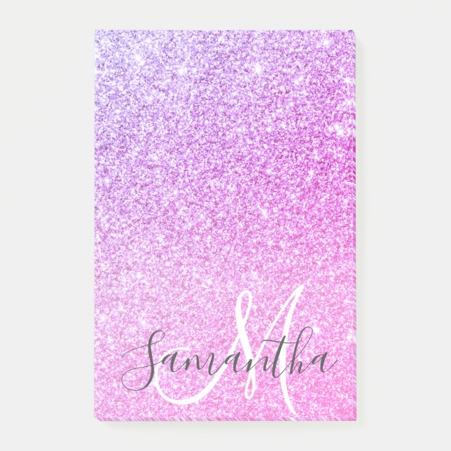 Modern Pink Glitter Sparkles Personalised Name Post-it Notes (Front)