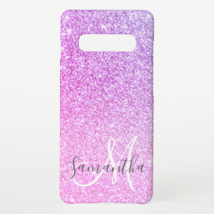 Modern Pink Glitter Sparkles Personalised Name Samsung Galaxy Case