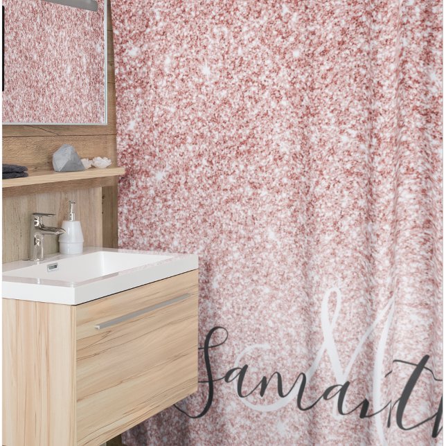 Modern Pink Glitter Sparkles Personalised Name Shower Curtain (Creator Uploaded)