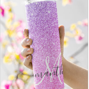 Modern Pink Glitter Sparkles Personalised Name Thermal Tumbler