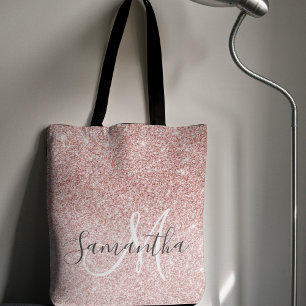 Modern Pink Glitter Sparkles Personalised Name Tote Bag