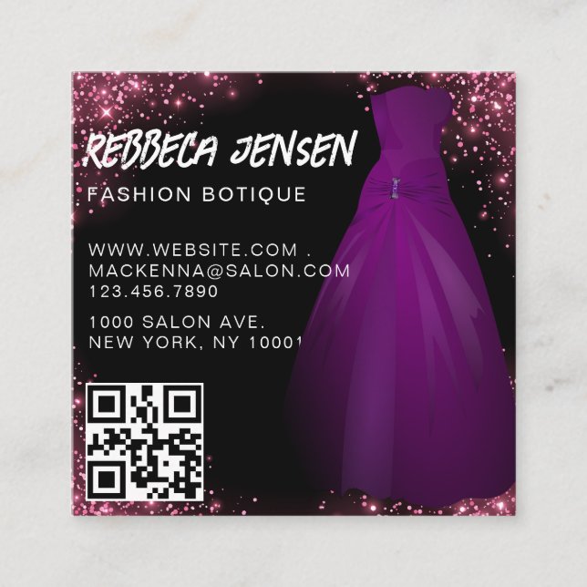 Modern pink glitter stylish chic Fashion Designer Square Business Card (Front)