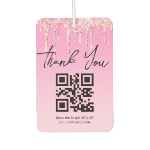 modern pink glitters thank you business qr code car air freshener
