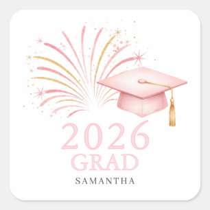 Modern Pink Gold 2026 Grad Square Sticker
