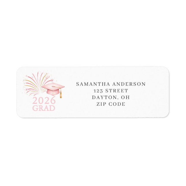 Modern Pink Gold 2026 Graduation Return Address  (Front)