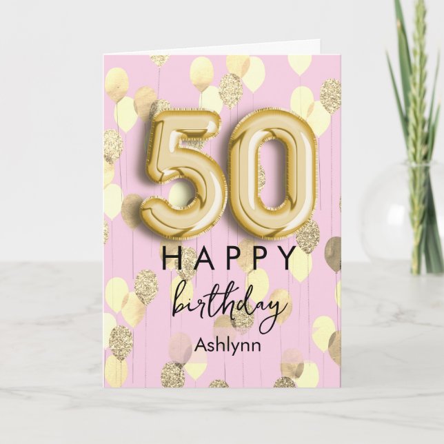 Modern Pink Gold 50th Birthday Card (Front)
