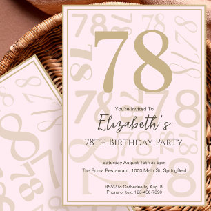 Modern Pink Gold 78th Birthday Invitation For Her