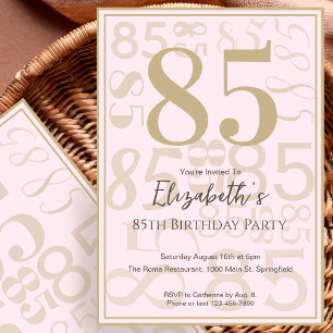 Modern Pink Gold 85th Birthday Invitation For Her