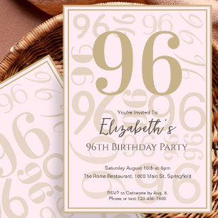 Modern Pink Gold 96th Birthday Invitation For Her