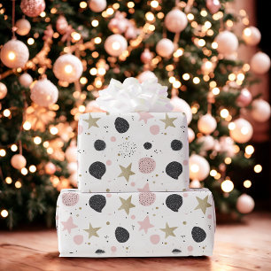 Modern Pink Gold Abstract Christmas Wrapping Paper