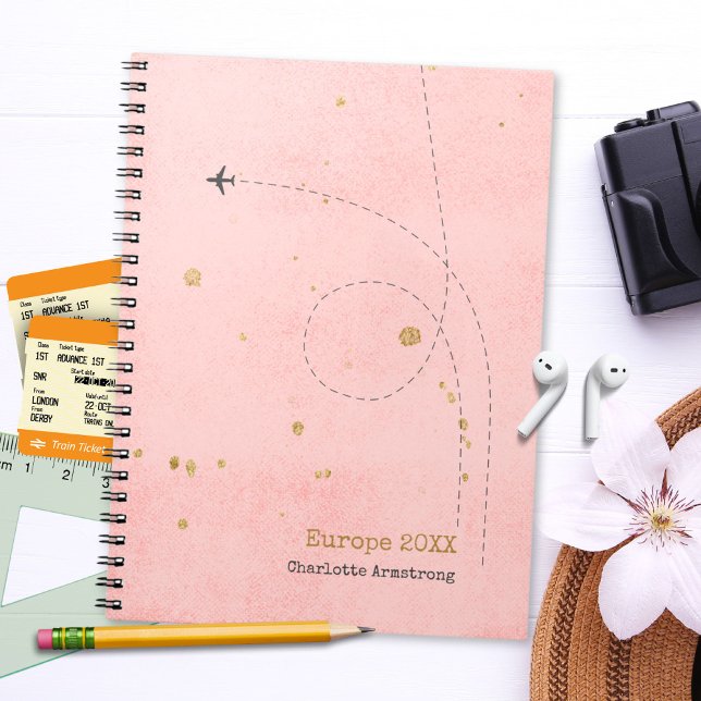 Modern Pink Gold Aeroplane Name Travel Diary Notebook (Modern Pink Gold Airplane Name Travel Diary Notebook ©Susanne Sachers - Sunny Wanderlust 🌞✈️)
