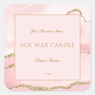 Modern Pink Gold Agate Marble Candle Product Label