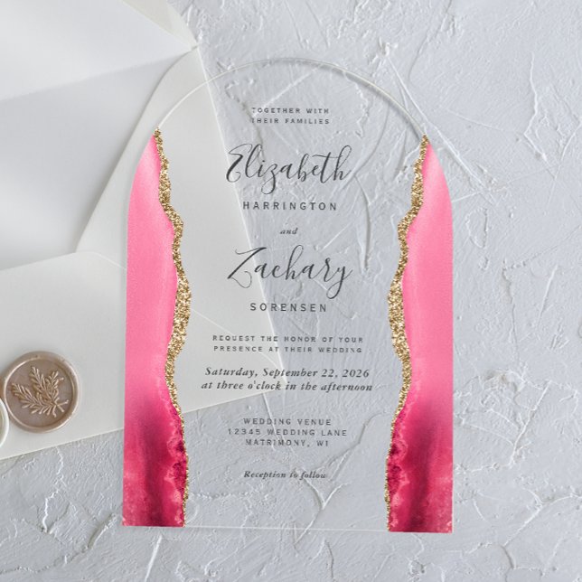 Modern Pink Gold Agate Wedding Arch Acrylic Invitations (Creator Uploaded)