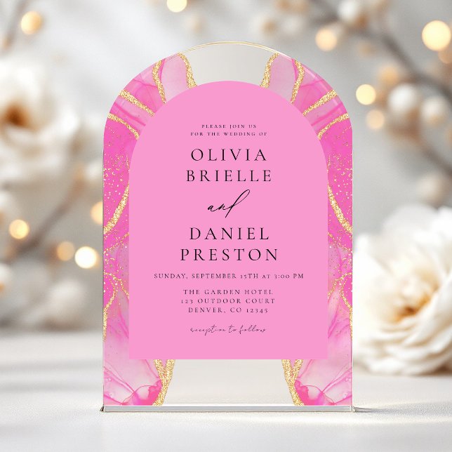 Modern Pink Gold Agate Wedding Elegant Acrylic Invitations (Creator Uploaded)