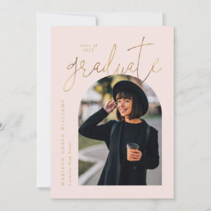 Modern Pink Gold Arch Graduation  Invitation