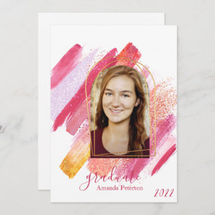 Modern Pink & Gold Arched Graduation Invitation