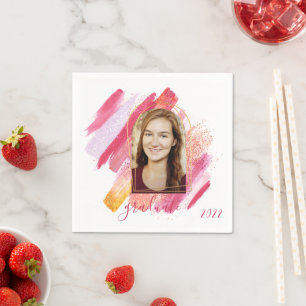 Modern Pink & Gold Arched Graduation Photo Napkin