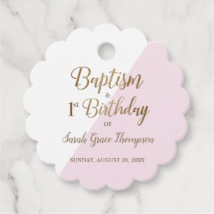 Modern Pink Gold Baptism First Birthday Baby Girl Favour Tags