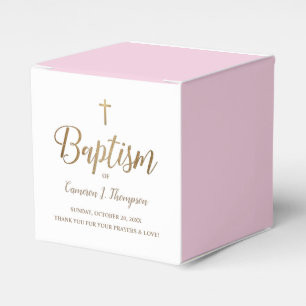 Modern Pink & Gold Baptism with Cross Personalized Favour Box