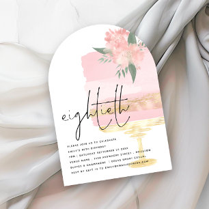 Modern Pink Gold Birthday Cake 80th Party Arch Invitation