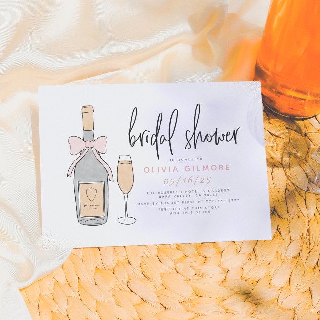 Modern Pink & Gold Champagne Bubbly Bridal Shower Invitation (Creator Uploaded)