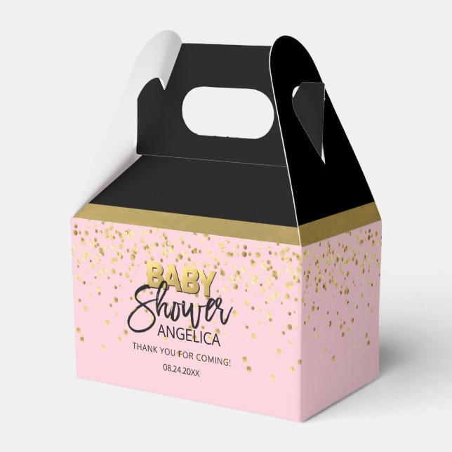 Modern Pink Gold Confetti & Black Baby Shower Favour Box (Front Side)