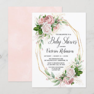 Modern Pink Gold Elegant Floral Baby Shower Invitation