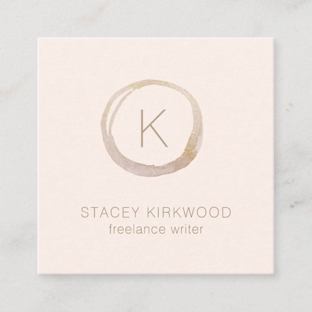 Modern Pink Gold Faux Glitter Monogram Circle Logo Square Business Card (Front)