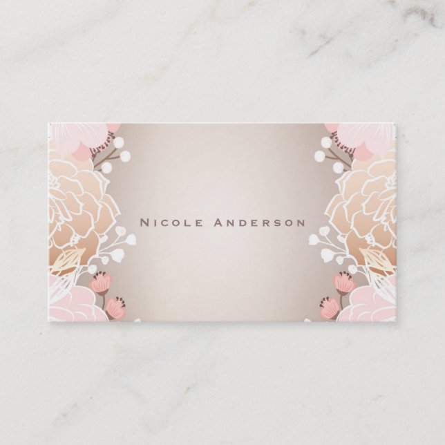 Modern Pink & Gold Floral Botanical Flowers Rustic Business Card (Front)