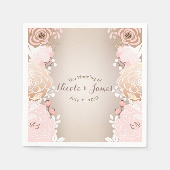 Modern Pink & Gold Floral Bridal Shower Any Event Napkin (Front)