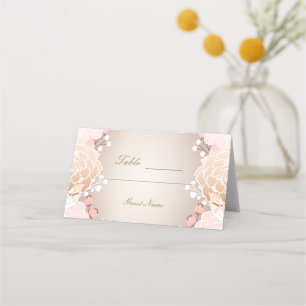 Modern Pink & Gold Floral Flowers Wedding Table Place Card