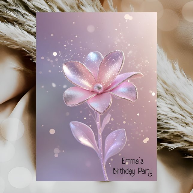 Modern pink gold flower birthday invitation (Creator Uploaded)