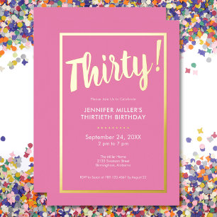 Modern Pink & Gold Foil 30th Birthday