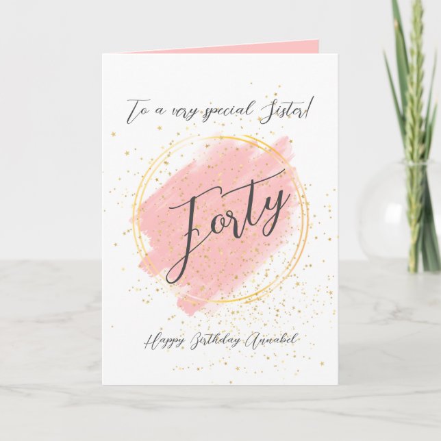 Modern Pink Gold Glitter 4 Photo Birthday Card (Front)